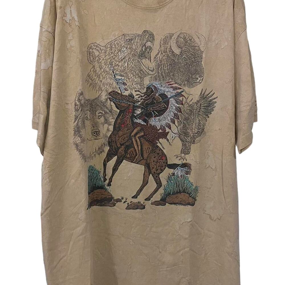 Vintage 90s Native on Horseback with Animal Ragtops Single Stitch Shirt Adult XL